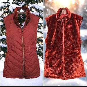 NEW Reversible Faux Fur Quilted Vest XXL | Wine